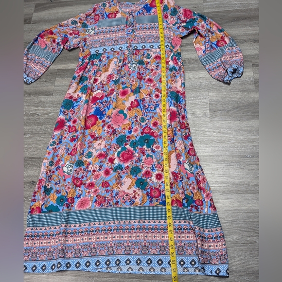 Art Nouveau Maxi Dress Fantasy Horse Floral Print Long Sleeve Colorful size L - Picture 8 of 10